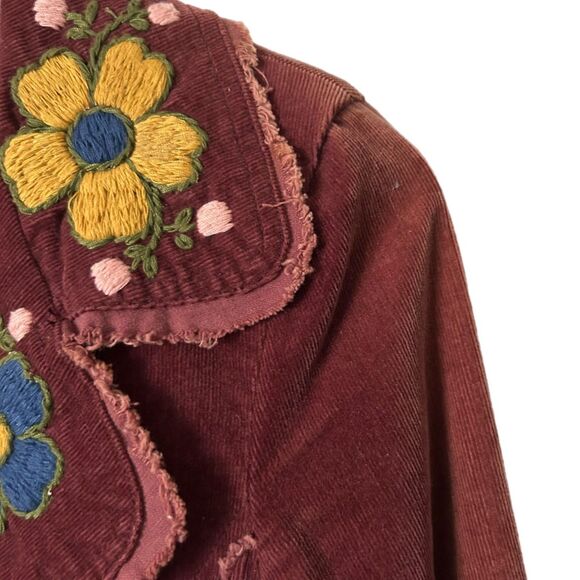 Vintage Johnny Was Joystick Floral Embroidered Burgundy Corduroy Jacket Sz Large - Picture 2 of 7